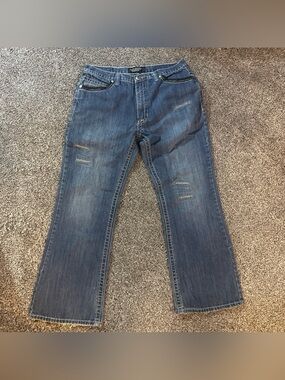 Victorious Wide Leg Distressed Embellished Stitch Jeans 36x32